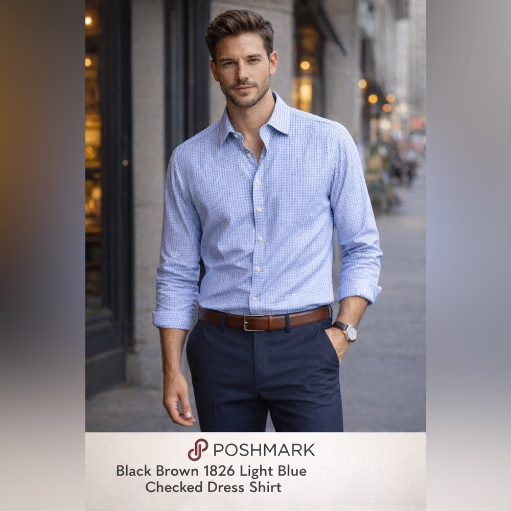 Black Brown 1826 Light Blue Checked Dress Shirt